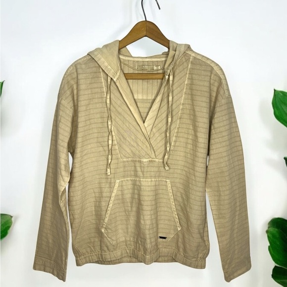 PRANA Farin Tan Pullover Kangaroo Pocket V Neck Minimalists Hoodie Jacket - Picture 1 of 11